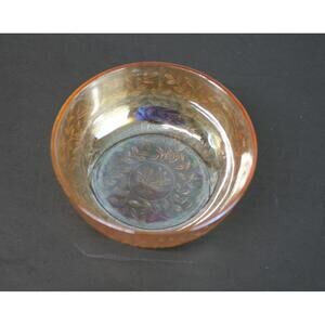 Antique Marigold Carnival Glass Floral Pattern Bowl 5.25" Iridescent Pressed GUC